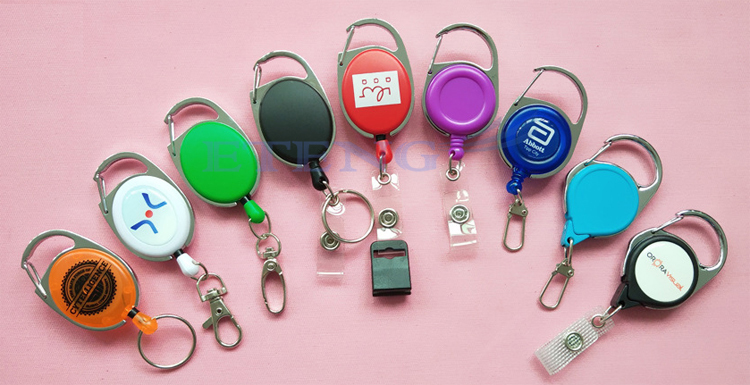 Custom Logo Badge Reel Heavy-Duty Retractable Key Chain Carabiner ID Card Holder Badge Reel