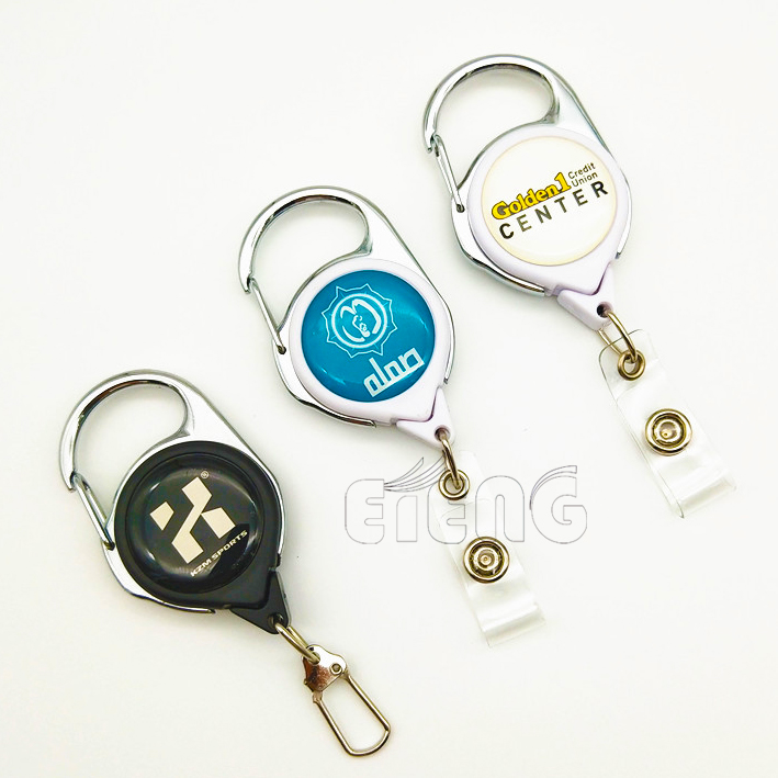 Custom Logo Badge Reel Heavy-Duty Retractable Key Chain Carabiner ID Card Holder Badge Reel