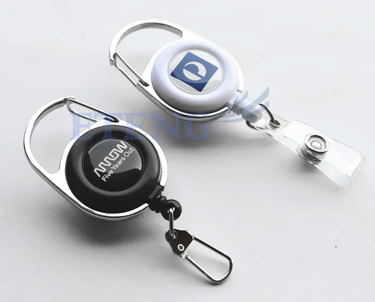 Custom Logo Badge Reel Heavy-Duty Retractable Key Chain Carabiner ID Card Holder Badge Reel