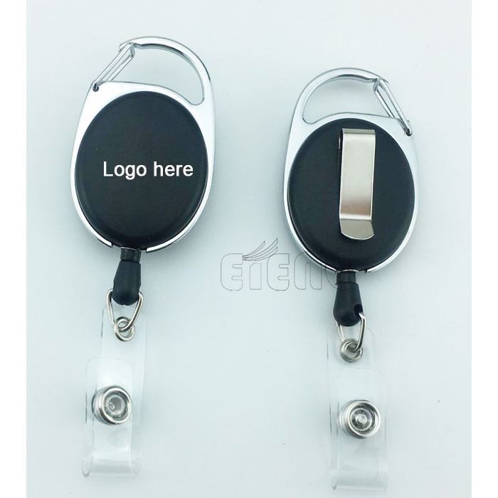 Custom Logo Badge Reel Heavy-Duty Retractable Key Chain Carabiner ID Card Holder Badge Reel