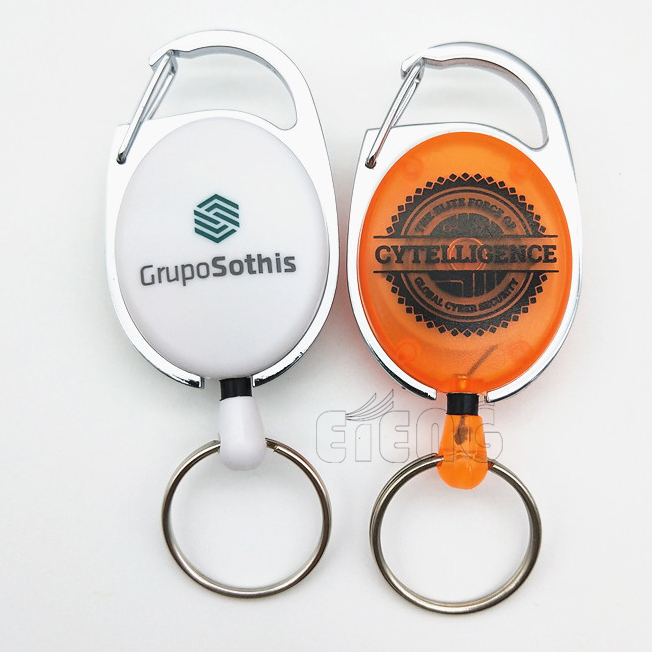 Custom Logo Badge Reel Heavy-Duty Retractable Key Chain Carabiner ID Card Holder Badge Reel