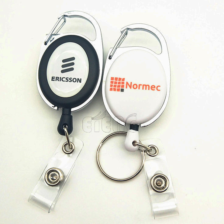 Custom Logo Badge Reel Heavy-Duty Retractable Key Chain Carabiner ID Card Holder Badge Reel