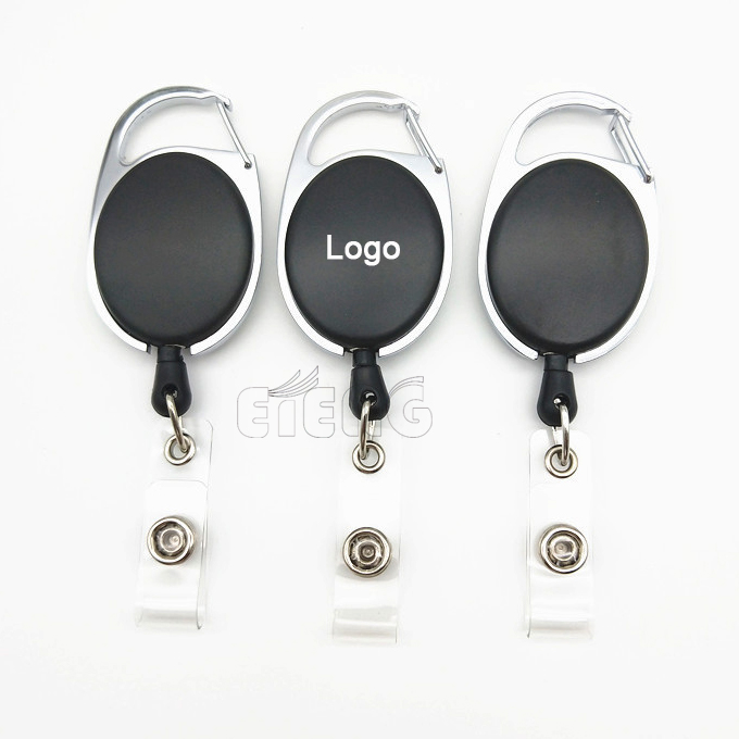 Custom Logo Badge Reel Heavy-Duty Retractable Key Chain Carabiner ID Card Holder Badge Reel