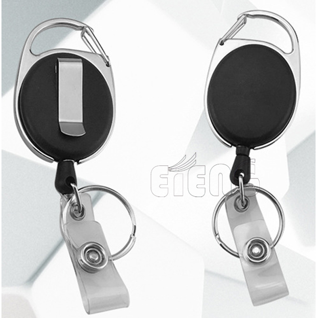 Custom Logo Badge Reel Heavy-Duty Retractable Key Chain Carabiner ID Card Holder Badge Reel