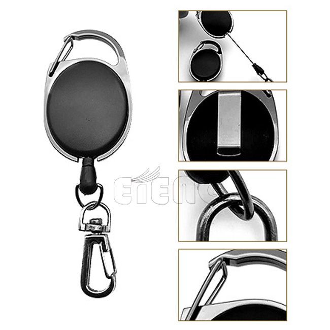 Custom Logo Badge Reel Heavy-Duty Retractable Key Chain Carabiner ID Card Holder Badge Reel